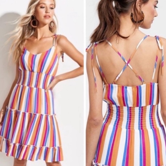 Vertical Striped Smocked Waist Dress - Picture 3 of 5